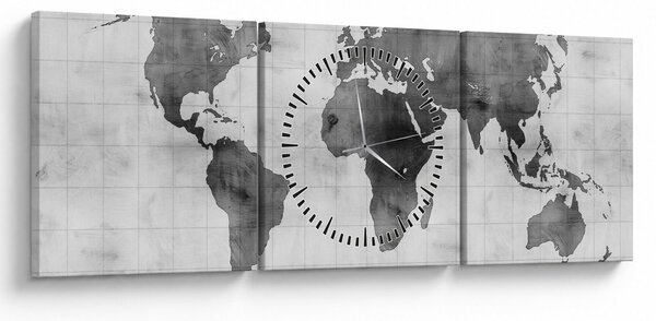 Obraz - Mapa świata 2 (z zegarem) (90x30 cm)