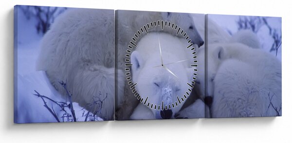 Obraz - Niedźwiadki polarne (z zegarem) (90x30 cm)