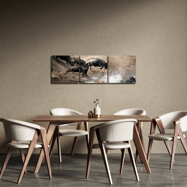 Obraz - Stado antylop gnu (z zegarem) (90x30 cm)