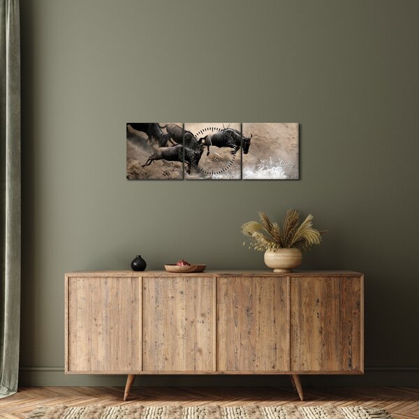 Obraz - Stado antylop gnu (z zegarem) (90x30 cm)