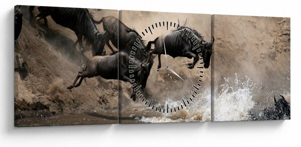 Obraz - Stado antylop gnu (z zegarem) (90x30 cm)