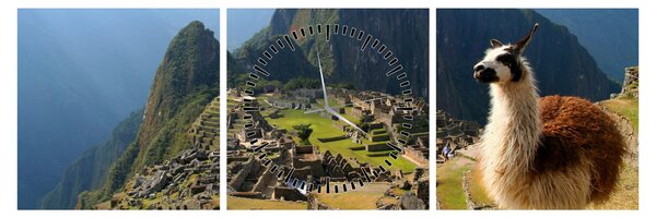 Obraz - Lama i Machu Picchu (z zegarem) (90x30 cm)