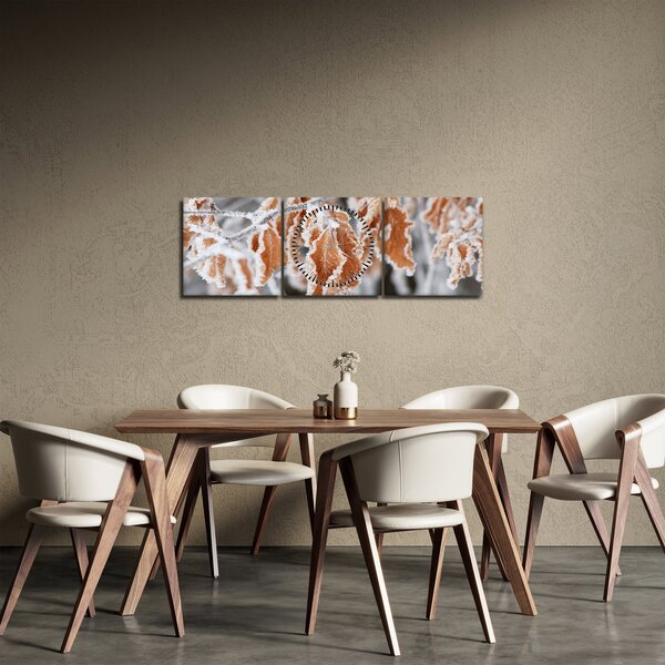 Obraz - Zamarznięte liście (z zegarem) (90x30 cm)