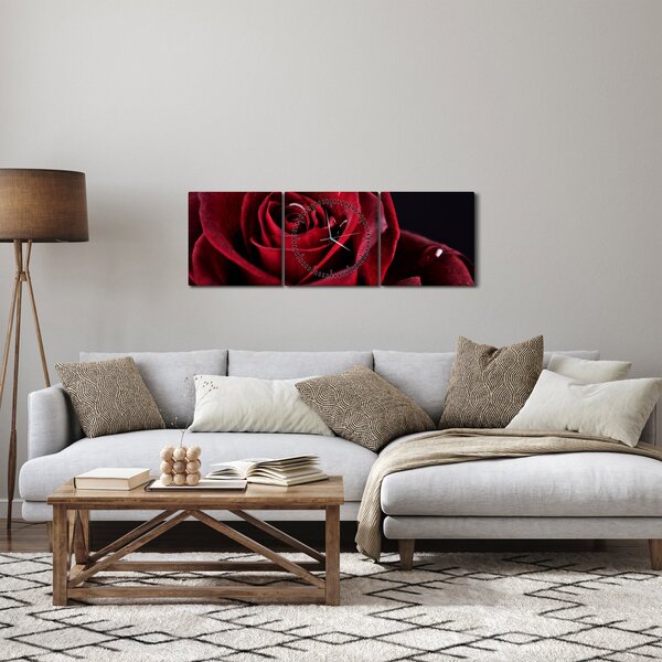 Obraz - Czerwona róża (z zegarem) (90x30 cm)