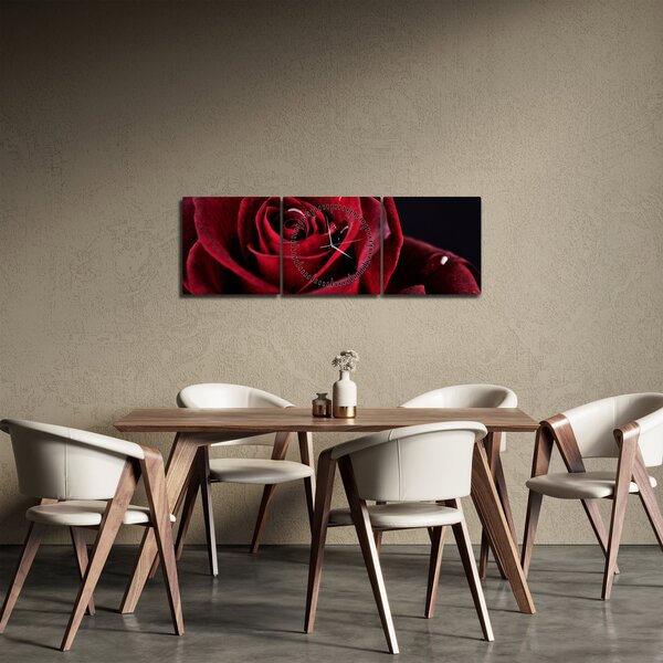 Obraz - Czerwona róża (z zegarem) (90x30 cm)