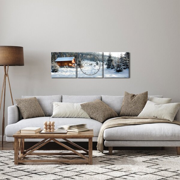 Obraz - Górska chata (z zegarem) (90x30 cm)