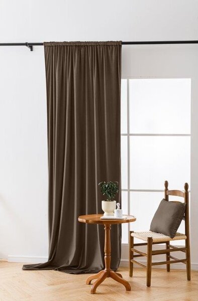 Brązowa zasłona zaciemniająca VELVET 140x270 cm Zawieszanie: Taśma z wiązaniami