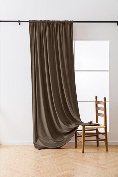 Brązowa zasłona zaciemniająca VELVET 140x270 cm Zawieszanie: Taśma z wiązaniami