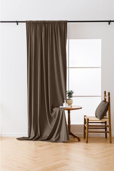 Brązowa zasłona zaciemniająca VELVET 140x270 cm Zawieszanie: Taśma z wiązaniami