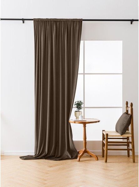 Brązowa zasłona zaciemniająca VELVET 140x270 cm Zawieszanie: Taśma z wiązaniami