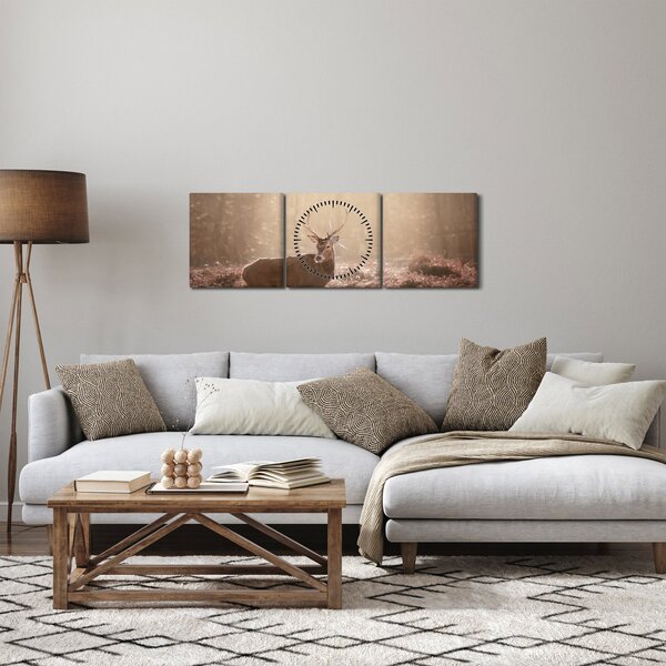 Obraz - Jeleń w lesie (z zegarem) (90x30 cm)