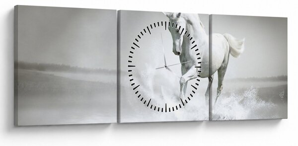 Obraz - Biały koń (z zegarem) (90x30 cm)
