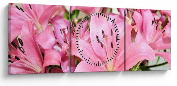 Obraz - Różowe lilie (z zegarem) (90x30 cm)