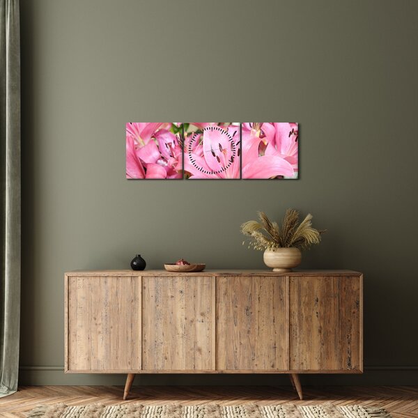 Obraz - Różowe lilie (z zegarem) (90x30 cm)