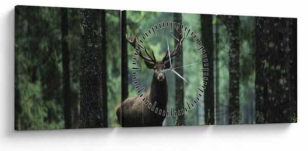 Obraz - Jeleń w głebokim lesie (z zegarem) (90x30 cm)