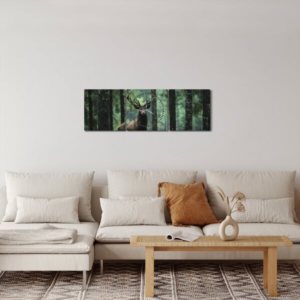 Obraz - Jeleń w głebokim lesie (z zegarem) (90x30 cm)