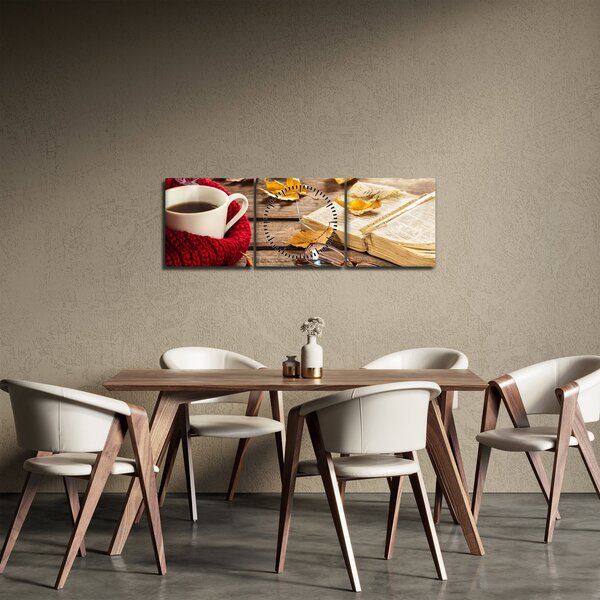 Obraz - Jesienna filiżanka herbaty (z zegarem) (90x30 cm)