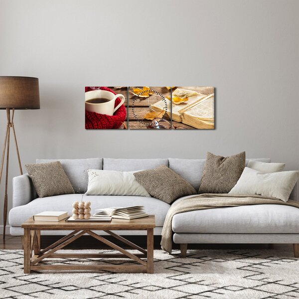Obraz - Jesienna filiżanka herbaty (z zegarem) (90x30 cm)