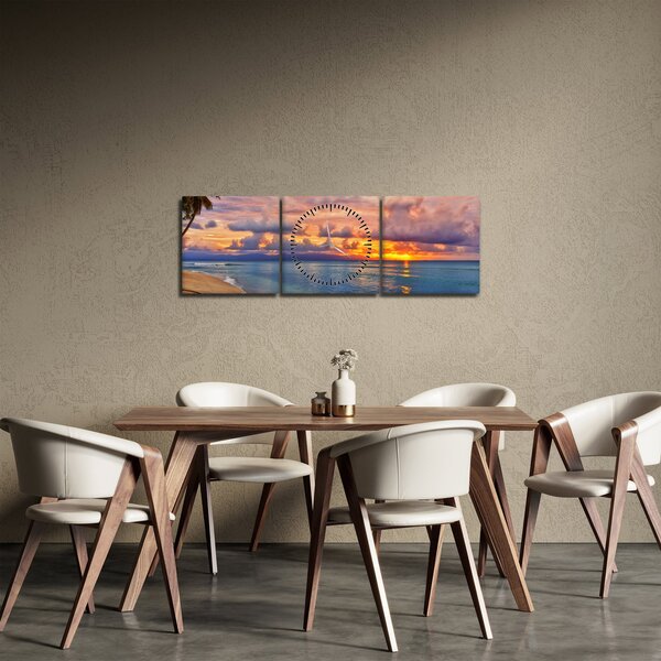 Obraz - Zachód słońca na plaży (z zegarem) (90x30 cm)