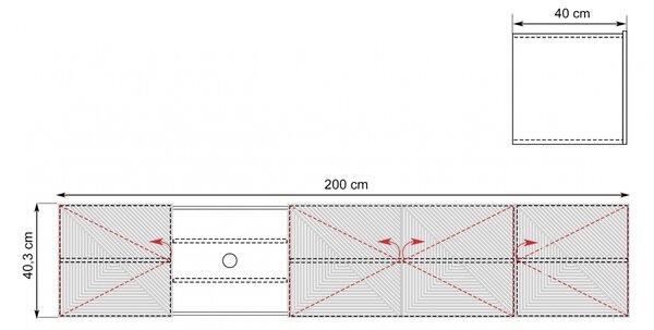 Szafka RTV Asha 200 cm wisząca z ryflowanym frontem i wnęką - artisan / czarny mat