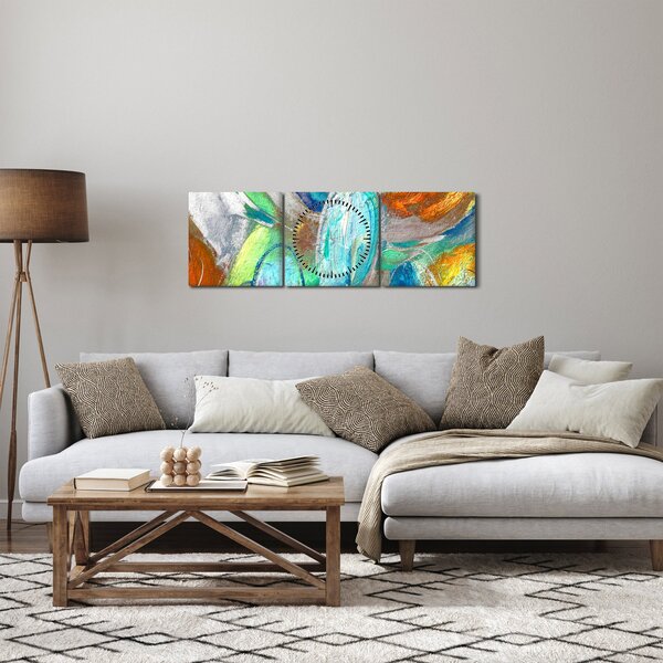 Obraz - Kolorowa abstrakcja (z zegarem) (90x30 cm)