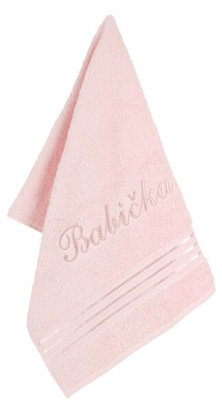 Bellatex Ręcznik frotte z haftem Babička różowy, 50 x 100 cm