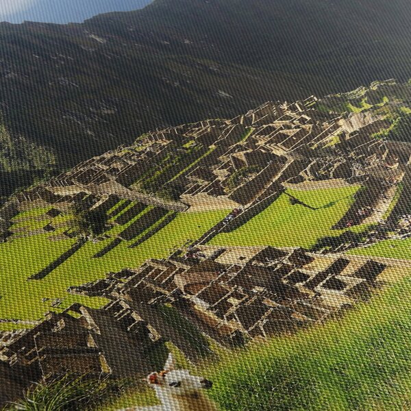 Obraz - Lamy na Machu Picchu (z zegarem) (90x30 cm)