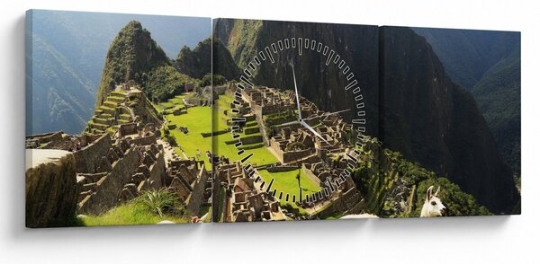 Obraz - Lamy na Machu Picchu (z zegarem) (90x30 cm)