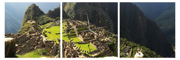 Obraz - Lamy na Machu Picchu (z zegarem) (90x30 cm)
