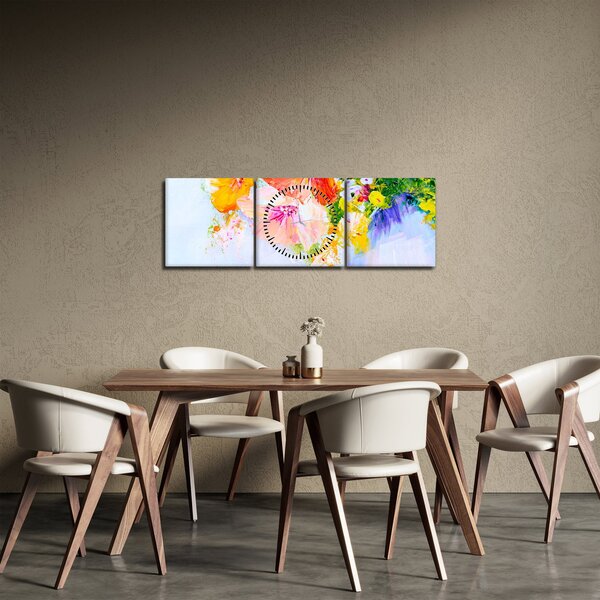 Obraz - Kwiaty, malarstwo (z zegarem) (90x30 cm)