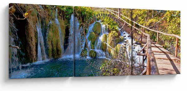 Obraz - Wejście na wodospady (z zegarem) (90x30 cm)