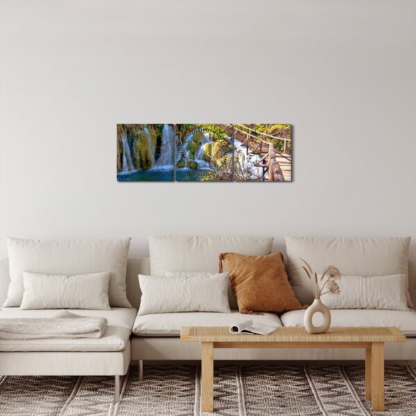 Obraz - Wejście na wodospady (z zegarem) (90x30 cm)