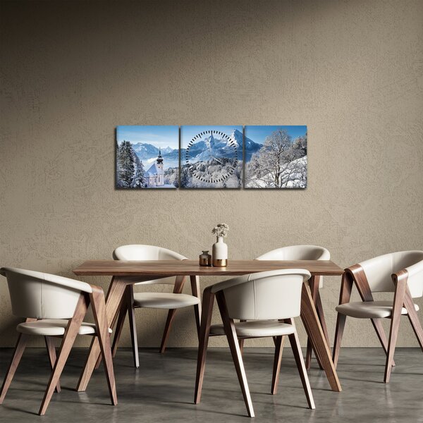 Obraz - Zaśnieżony krajobraz (z zegarem) (90x30 cm)