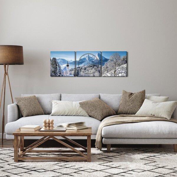 Obraz - Zaśnieżony krajobraz (z zegarem) (90x30 cm)