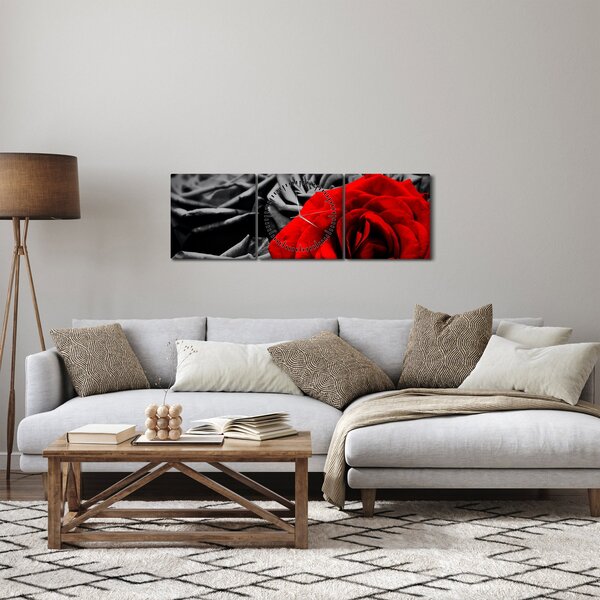 Obraz - Róże (z zegarem) (90x30 cm)