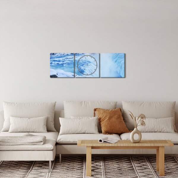 Obraz - Chłodne wodospady (z zegarem) (90x30 cm)