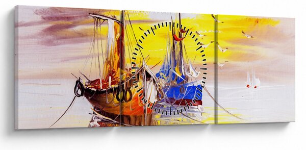 Obraz - Obraz statku (z zegarem) (90x30 cm)