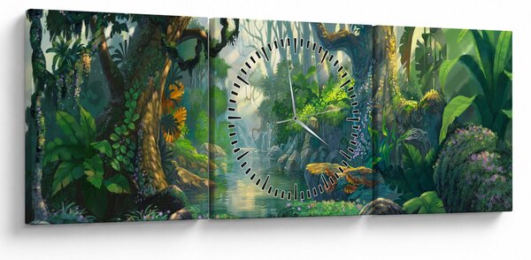 Obraz - Ilustracja lasu tropikalnego (z zegarem) (90x30 cm)