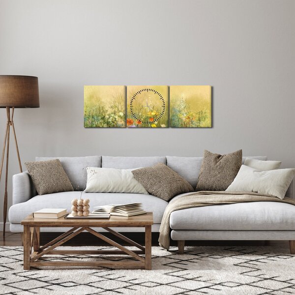 Obraz - Malowana łąka (z zegarem) (90x30 cm)