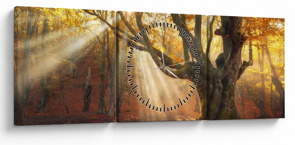Obraz - Jesienny świt (z zegarem) (90x30 cm)
