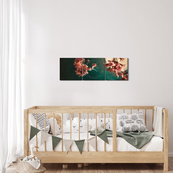 Obraz - Kwiat wiśni podczas pełni (z zegarem) (90x30 cm)