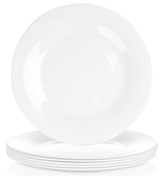 Talerze obiadowe płytkie szklane białe 25,5 cm 6 szt