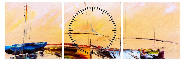 Obraz - Obraz statku (z zegarem) (90x30 cm)