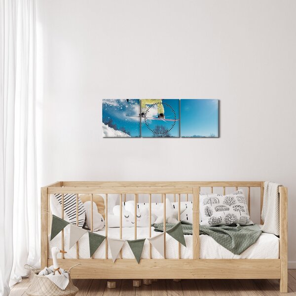 Obraz - Snowboardzista (z zegarem) (90x30 cm)