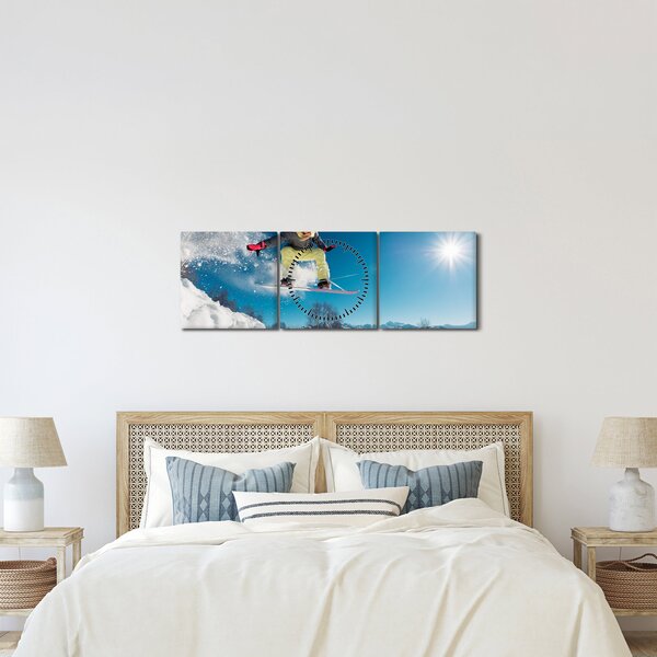 Obraz - Snowboardzista (z zegarem) (90x30 cm)
