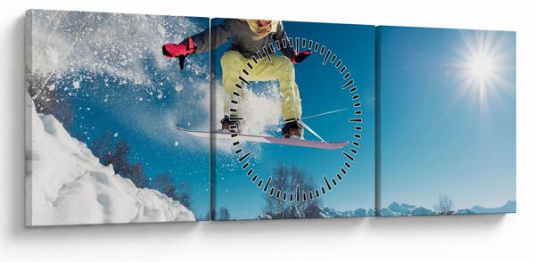 Obraz - Snowboardzista (z zegarem) (90x30 cm)