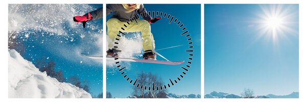 Obraz - Snowboardzista (z zegarem) (90x30 cm)