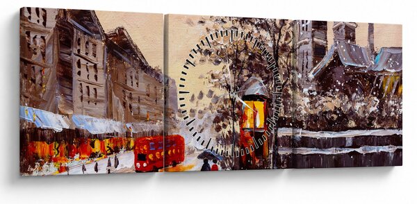 Obraz - Obraz miasta zimą (z zegarem) (90x30 cm)