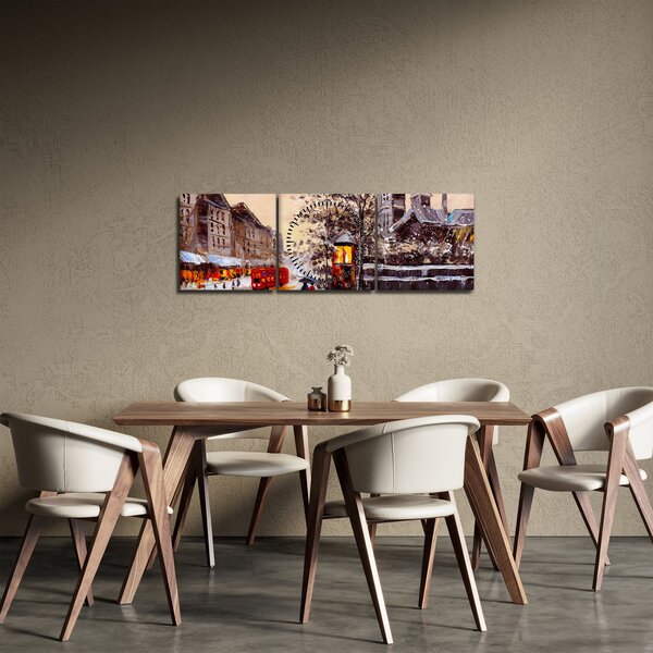 Obraz - Obraz miasta zimą (z zegarem) (90x30 cm)
