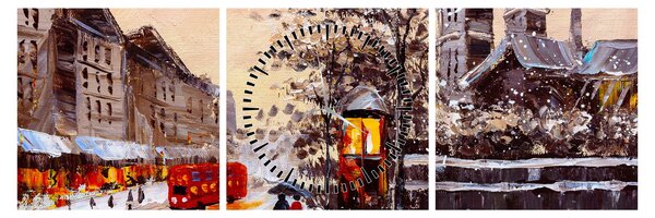 Obraz - Obraz miasta zimą (z zegarem) (90x30 cm)